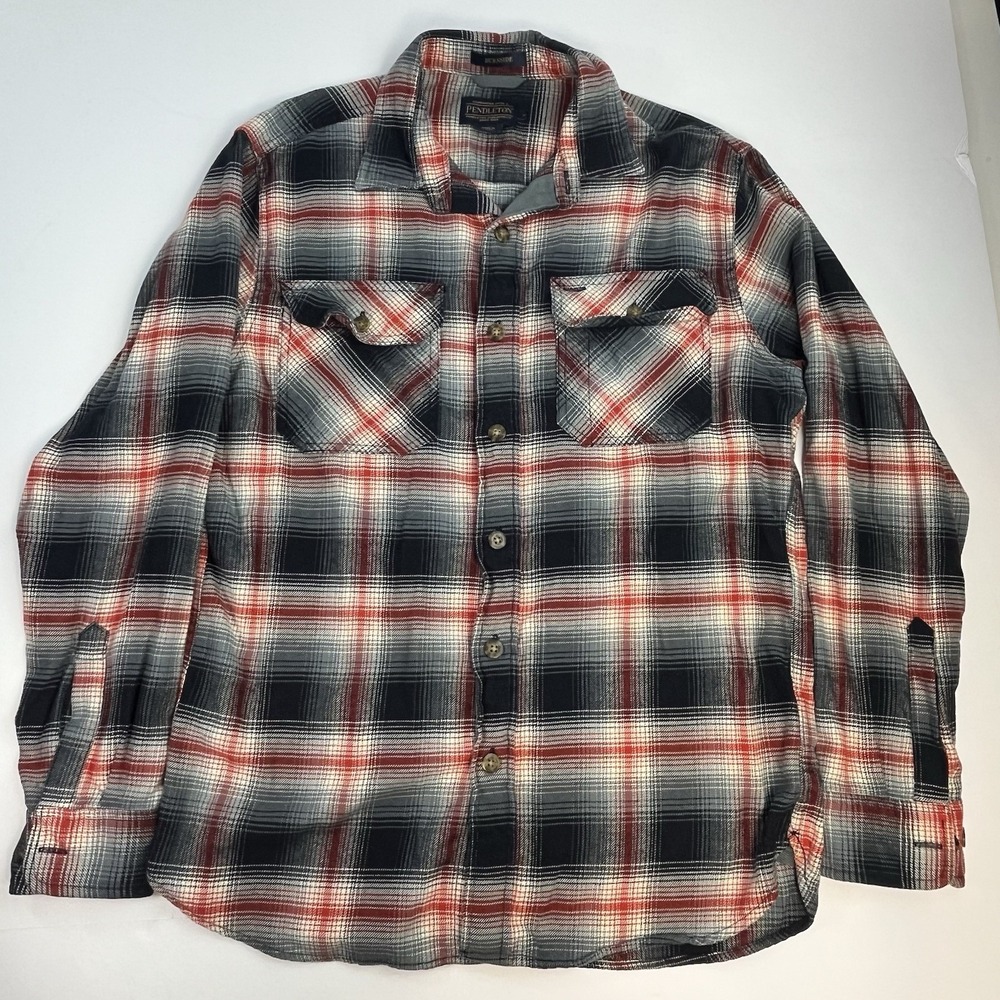 Pendleton Burnside Flannel Mens Medium Red Button Down Shirt Long Sleeve Plaid